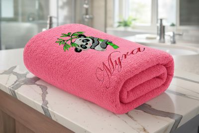 Panda on Bamboo Tree Personalised Kids Bath Towel