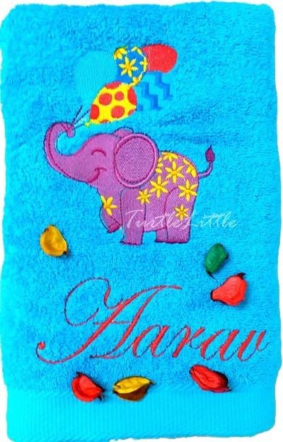 Party Elephant with Baloons Personalised Kids Bath Towel