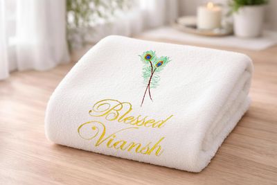 Peacock Feather Personalised Bath Towel