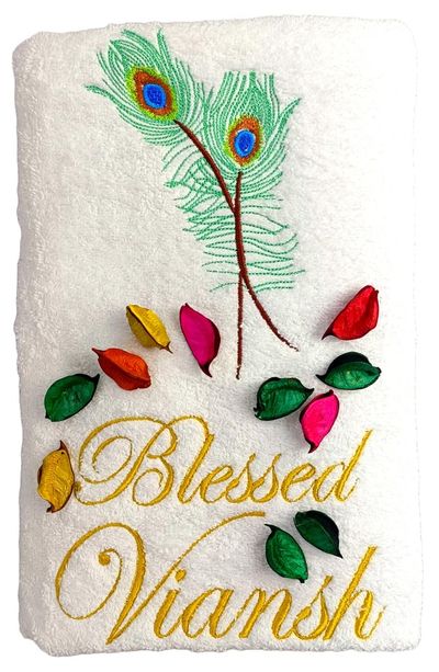 Peacock Feather Personalised Kids Bath Towel