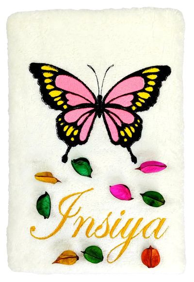 Pink Butterfly Personalised Bath Towel