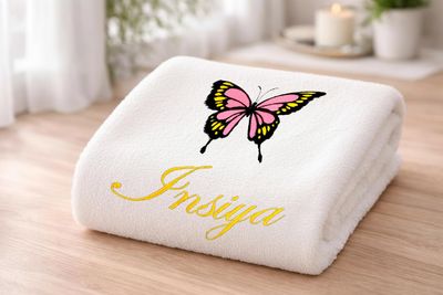Pink Butterfly Personalised Bath Towel