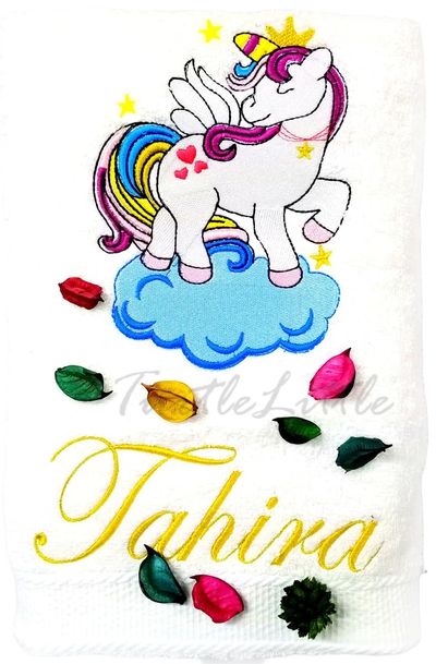 Pony Unicorn on Cloud Personalised Kids Bath Towel