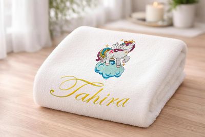 Pony Unicorn on Cloud Personalised Kids Bath Towel