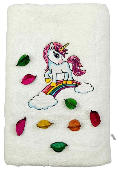 Pony Unicorn on Rainbow Bath Towel