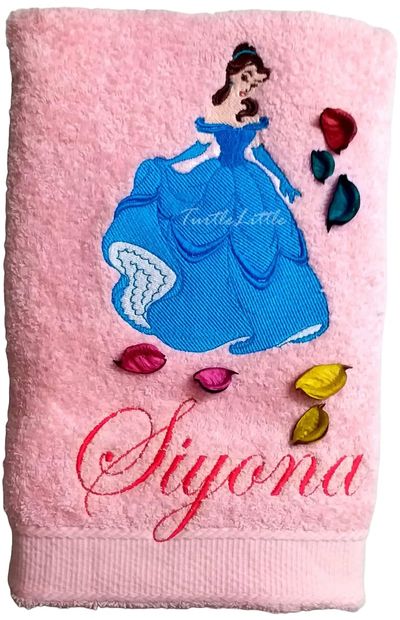 Princess in Blue Dress Personalised Kids Bath Towel
