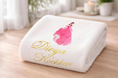 Princess in Pink Dress Personalised Kids Bath Towel