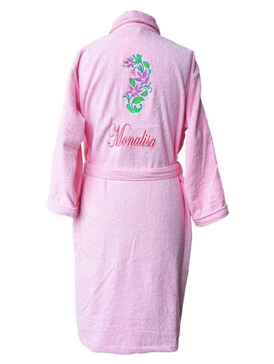 Personalized Purple Flowers Floral Bathrobe / with Name and Initials