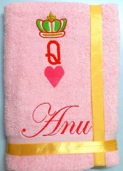 Queen of Hearts on Pink Personalised Kids Bath Towel