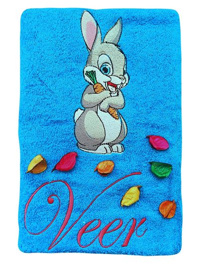 Rabbit with Carrot Personalised Kids Bath Towel