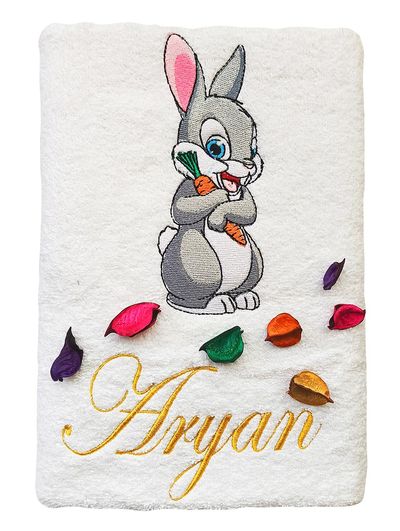 Rabbit with Carrot Personalised Kids Bath Towel