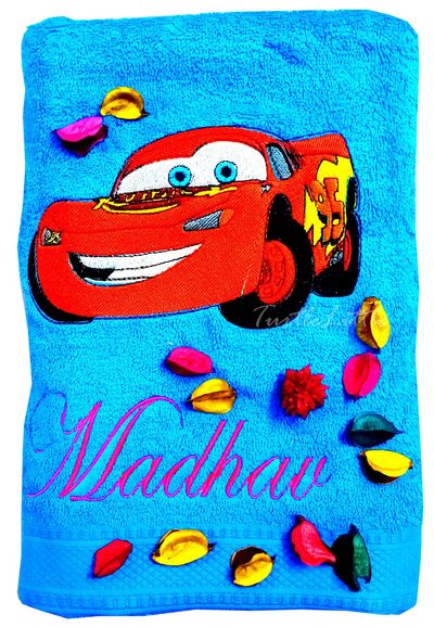 Red Car Personalised Kids Bath Towel