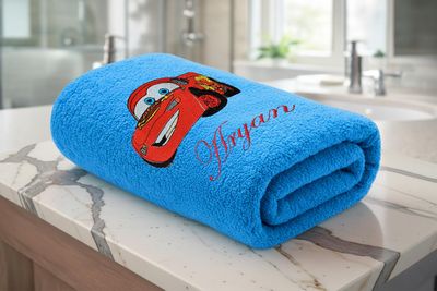 Red Car Personalised Kids Bath Towel
