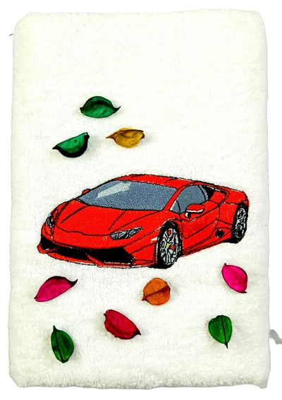 Red Sports Race Car Embrodiered Kids Bath Towel