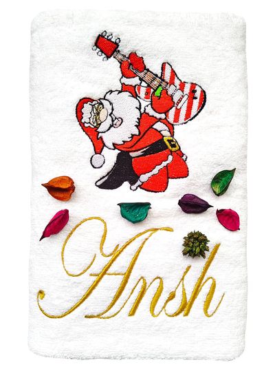 Santa Claus with Guitar Christmas Personalised Kids Bath Towel