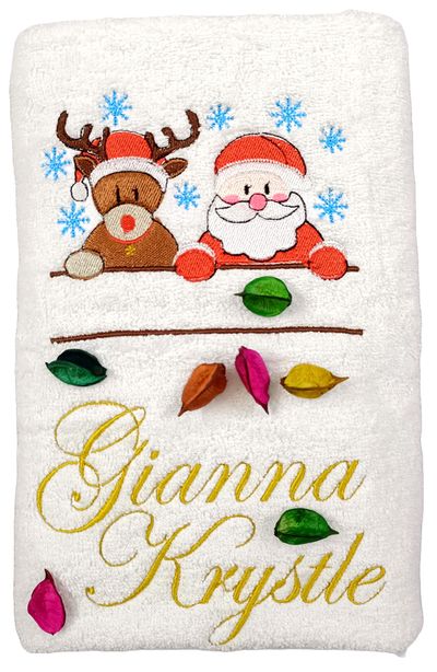 Santa Claus with his Reindeer Christmas Personalised Kids Bath Towel