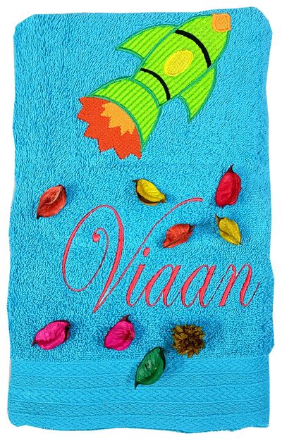 Space Rocket Personalised Kids Bath Towel