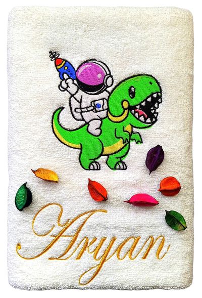 Space Rocket with Astronaut Personalised Kids Bath Towel