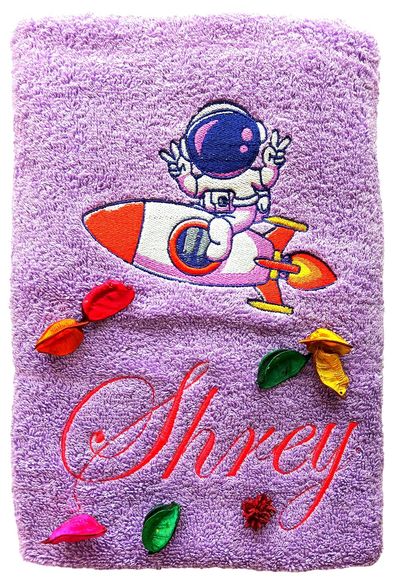Space Rocket with Astronaut Personalised Kids Bath Towel