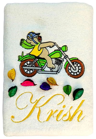 Teddy Bear on Bike Personalised Kids Bath Towel