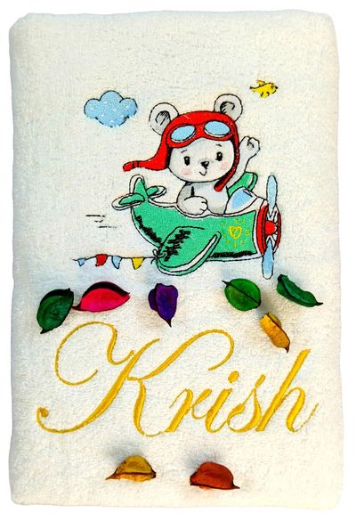 Teddy Bear on Plain Personalised Kids Bath Towel