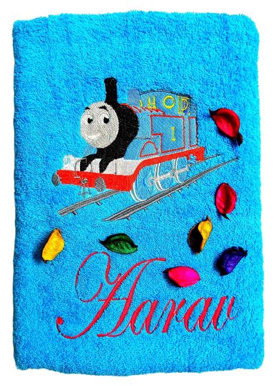 Personalised Train Engine Embroidered Kids Bath Towel