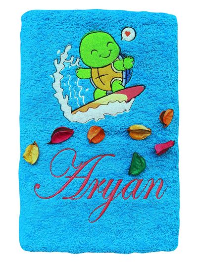 Turtle Surfing in The Ocean Personalised Kids Bath Towel