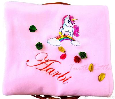 Unicorn Pony on Rainbow Personalised Kids AC Fleece Blanket