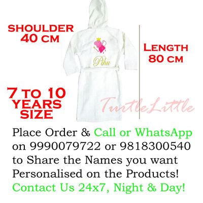 Personalised Unicorn Pony Princess Bathrobe with Hood for Kids, with Name and Initials