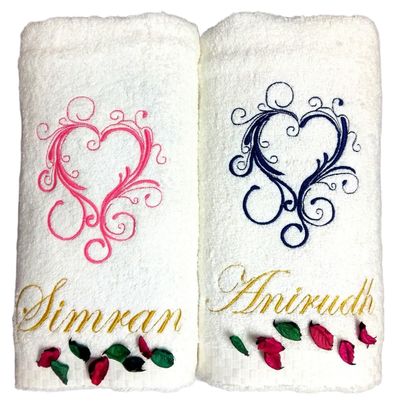Valentines Hearts Personalised Valentines Couple Bath Towel