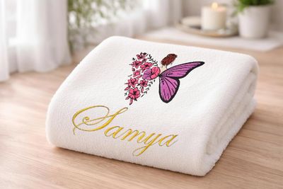 Vanity Butterfly Lady Personalised Bath Towel