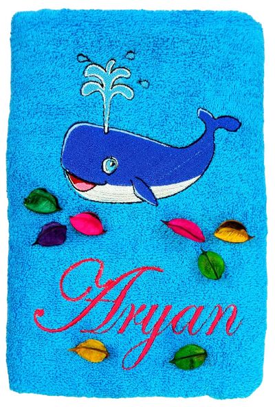 Whale Fish Personalised Kids Bath Towel