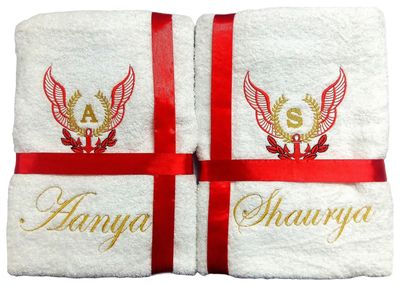 Personalised Wings Emblem Couple Bath Towels