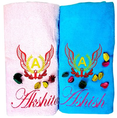 Personalised Wings Emblem Valentines Couple Bath Towels