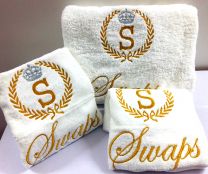 Golden Laurel with Name Initial Couple Set (2 Towels)