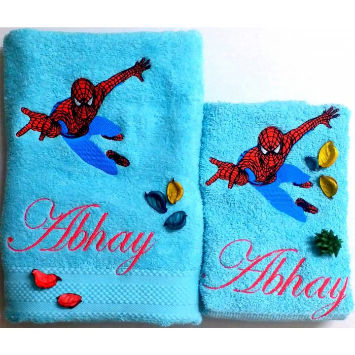 EFY Face Cloth Bath Towel or Bath Sheet Personalised with SPIDERMAN logo and name of your choice Hand Towel Face Cloth 30x30cm 